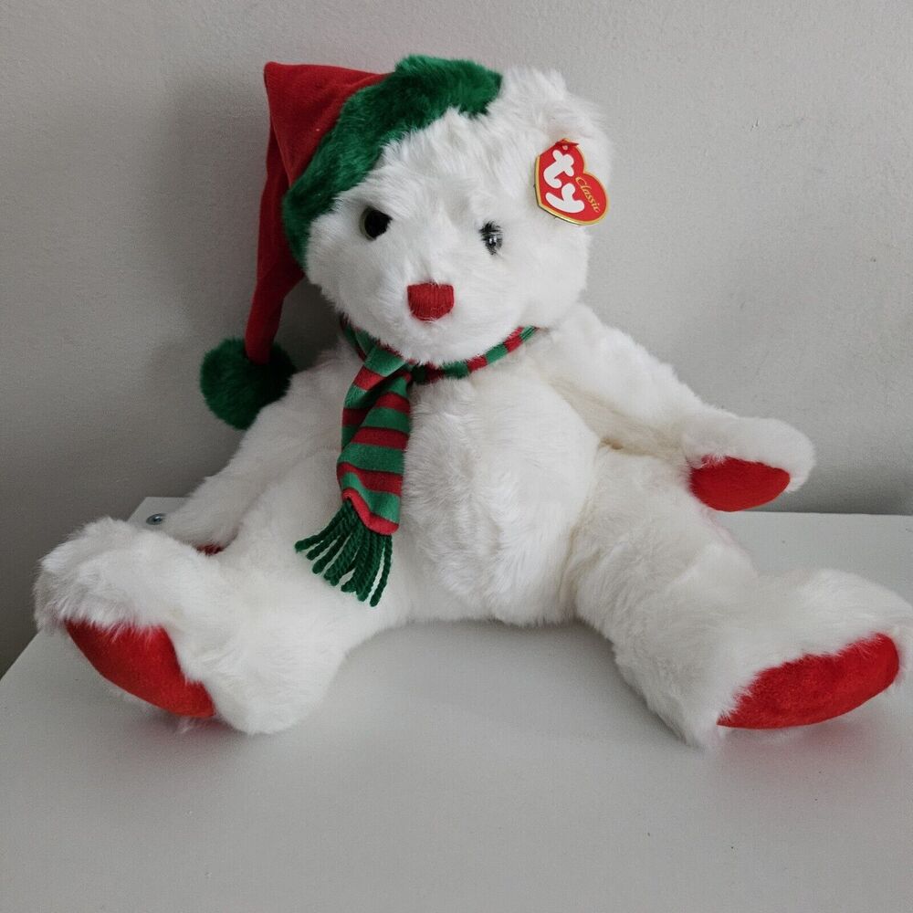 TY CLASSIC GARLAND THE CHRISTMAS BEAR PLUSH - RETIRED -BEANIE With Tags